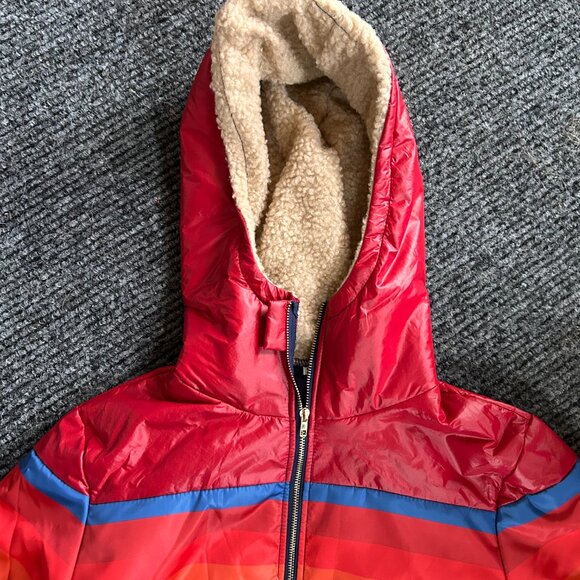 Size 6 - Rainbow Puffer Jacket - Women's Winter Coat, Slim Fit, Hooded Parka - Picture 3 of 7